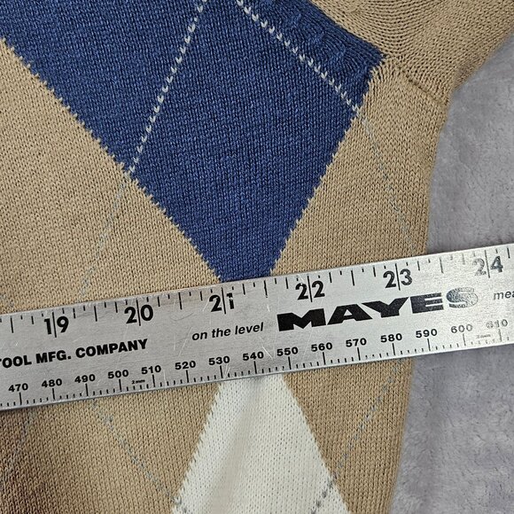 Glen Echo Mens Argyle Zip Pullover Sweater Size L Beige/Blue/White Golf Dad nerd - Picture 6 of 14